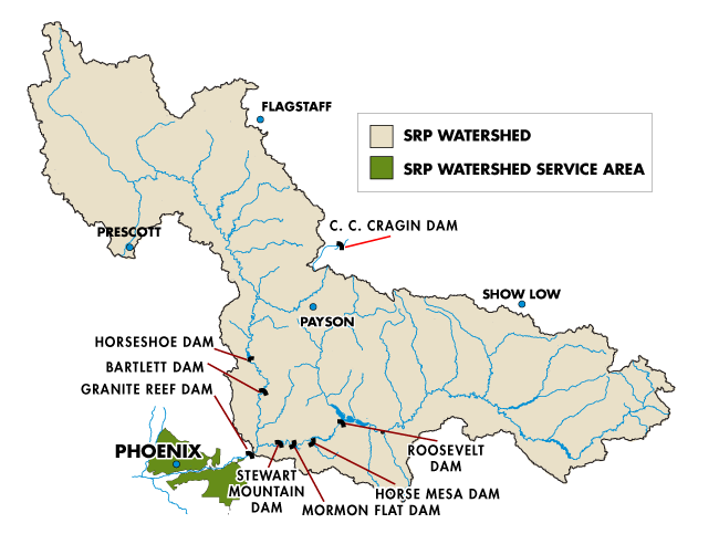 SRP water travels approximately 150 miles from the watershed to customers in the Valley.