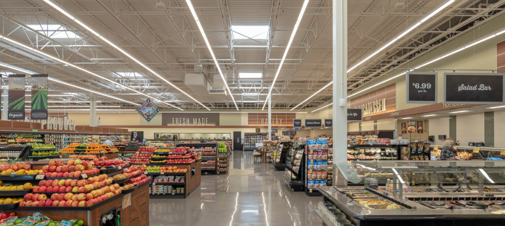 Produce section of the Safeway store in Queen Creek features skylights and LED lighting