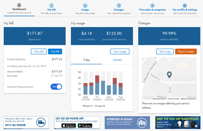 Screenshot of the new SRP My Account dashboard