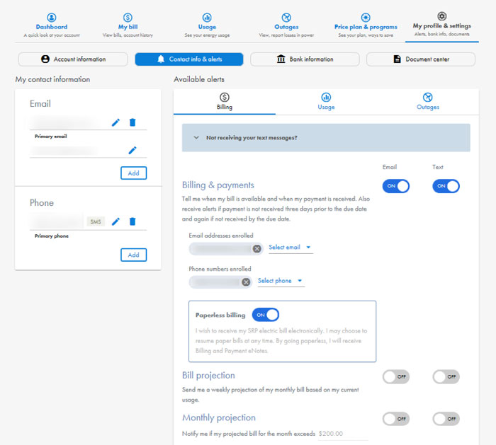 Screenshot of the new My profile and settings tab in SRP My Account